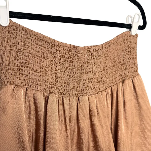 Aerie Ruched Uptown Mini Skirt Size Large Boho Pebble Brown Satin Festival Party - Image 10