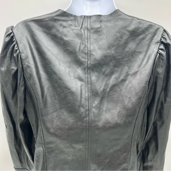 DO+BE Black Vegan Leather Zippered Front Jacket with Puff Sleeves-Size M - Image 7