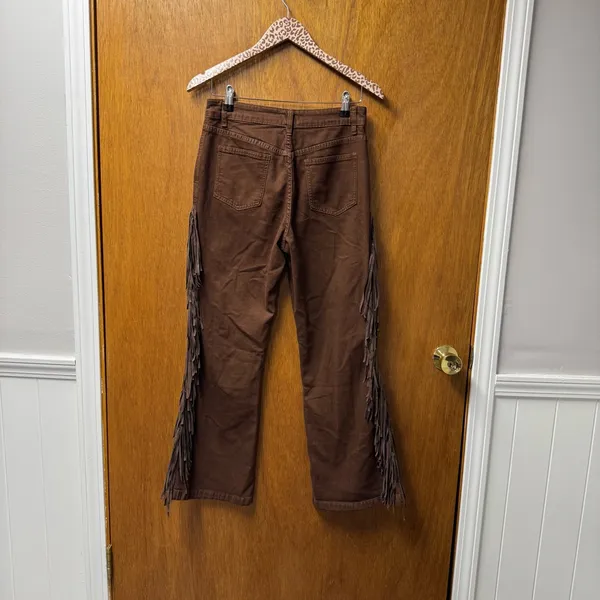 NEW Oyrosy Vintage Western Fringe Flared Jeans Brown Small - Image 12