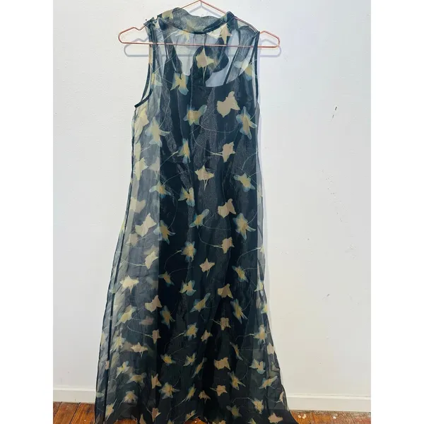 STAUD Black Mesh White Design Overlay Mock Neck Bow Tie Back Albee Gown sz Small - Image 3
