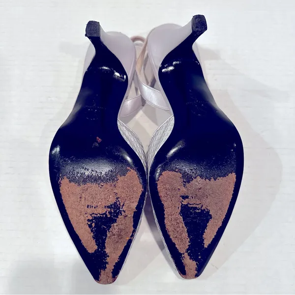St. John Slingback Pointy Toe Pumps Women's 7.5B Silver Leather Strap‎ Vintage - Image 4