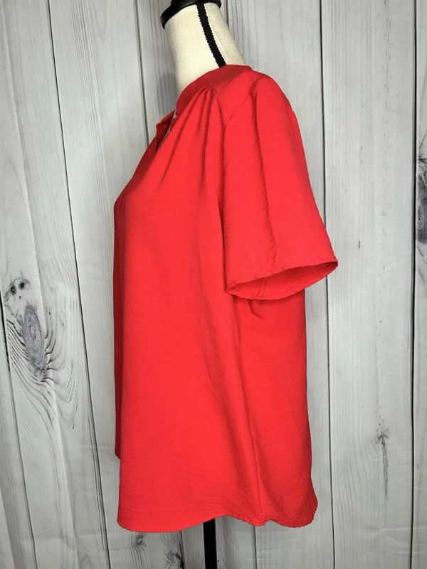 Entro Womens Sz Large Red V-Neck Short Sleeve Blouse Top - Image 4