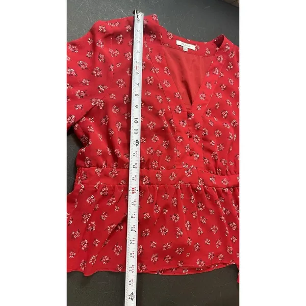 Madewell XL Red Ditsy Floral Babydoll Blouse Sheer Long Sleeve Boho Cottagecore - Image 9