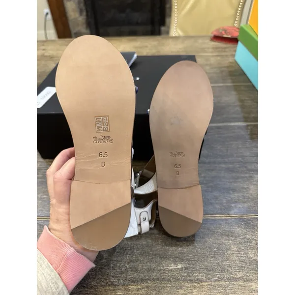 COACH Sadie New Semi Matte Flat Sandals Womens Size 6.5 Chalk Beaded Stud - Image 7