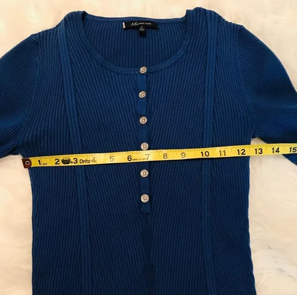Anne Klein ribbed knit top blue size small - Image 7