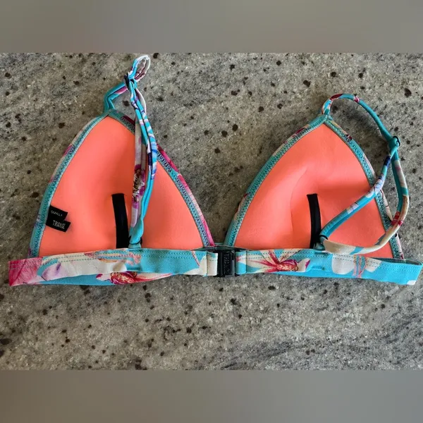 Triangl Blue Floral Triangle Scuba Bikini Swimsuit Top - Image 2