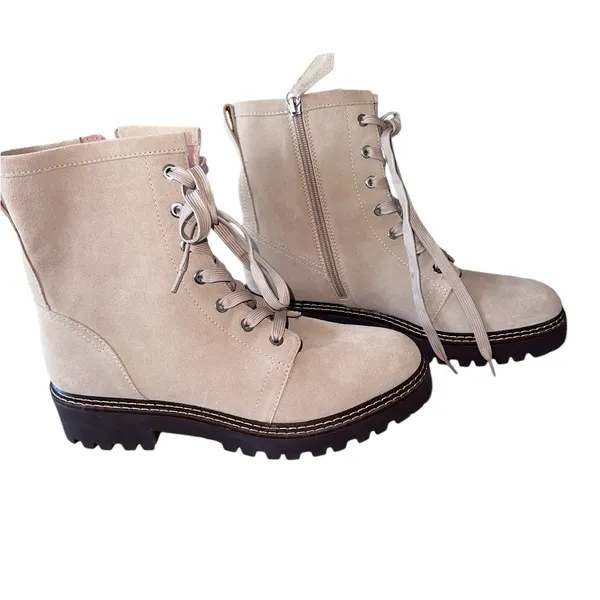NEW NORDSTROM Moonie Water Resistant Leather Combat Boot In Beige Sand - Image 9