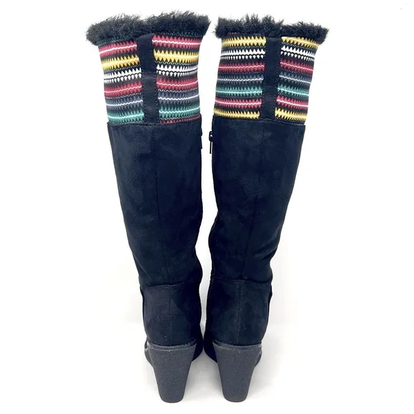 Canyon River Blues Harper Black Rainbow Knit Faux Fur Trim Tall Wedge Boots 8 - Image 7