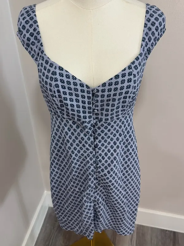 Madewell Cap-Sleeve Button-Front Mini Dress‎ in Geometric Print Size 6 Lavender - Image 3