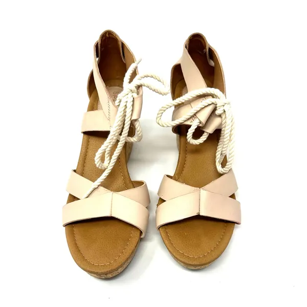 Sperry Size 8 Heels Beige Nude 3" Wedge Heel Sandals Ankle Tie Open‎ Toe Strappy - Image 2