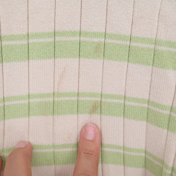 First Issue Sweater Womens Small Henley V-Neck Green Striped Ribbed Good - Image 3