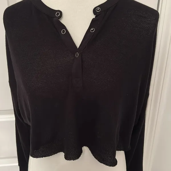 Cute Black Urban Outfitters Long Sleeve Henley Crop Top - Image 4