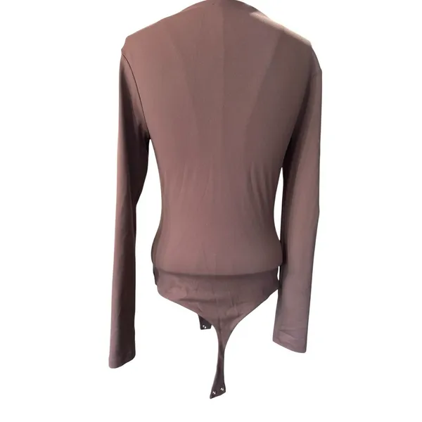Nuuds Long Sleeve Scoop Neck Bodysuit S Small Brown Thong Smoothing Top Layer - Image 3