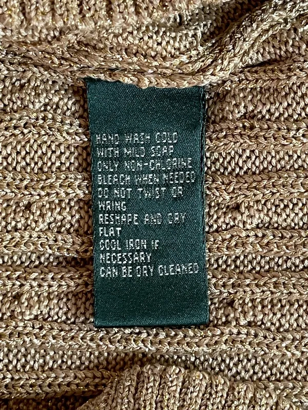 Lauren Ralph Lauren Gold lurex v neck cable knit sweater Xmas holidays luxurious - Image 5