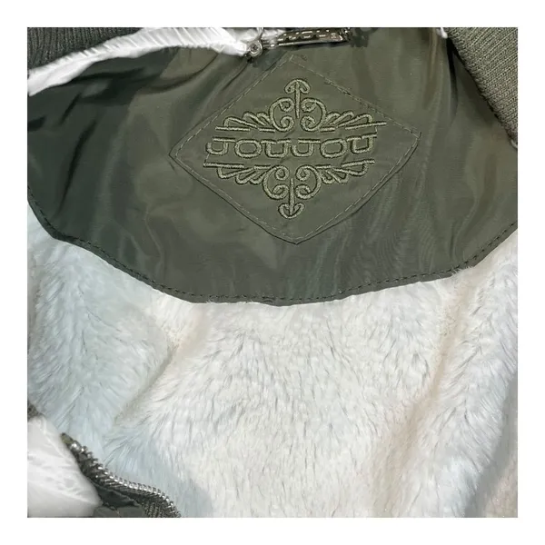 Joujou Bomber Jacket‎ Women Large Olive Green Faux Fur Lined Full Zip Utility - Image 12