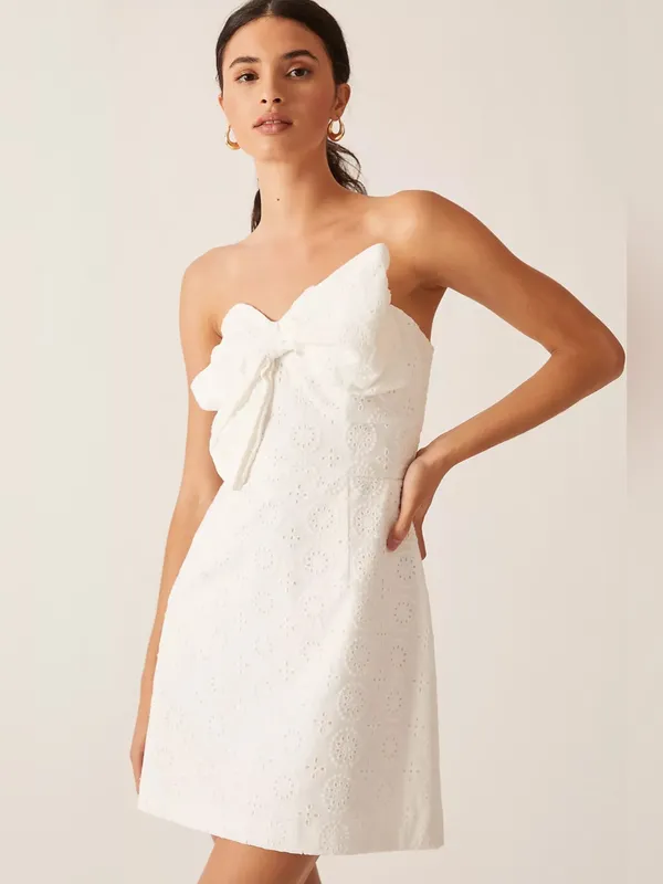 Hutch Strapless White Bow-Front Lace Mini Dress - Image 14