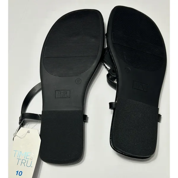 Time and Tru Womens Hardware T-Strap Flat Sandals Black Gold NWT Size 10 EU 41 - Image 12