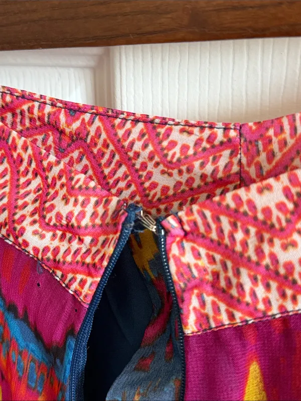 Sundance Harlin Tiered Maxi Skirt XS Boho Cupro Ikat Paisley Chiffon Lined - Image 4