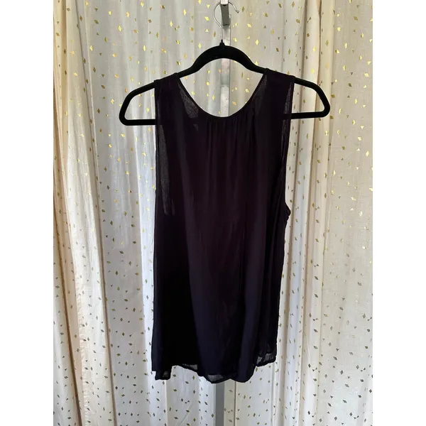 Lucky Brand Women's Black Sheer Embroidered Neckline Back Open Slit Tank Top XL - Image 2