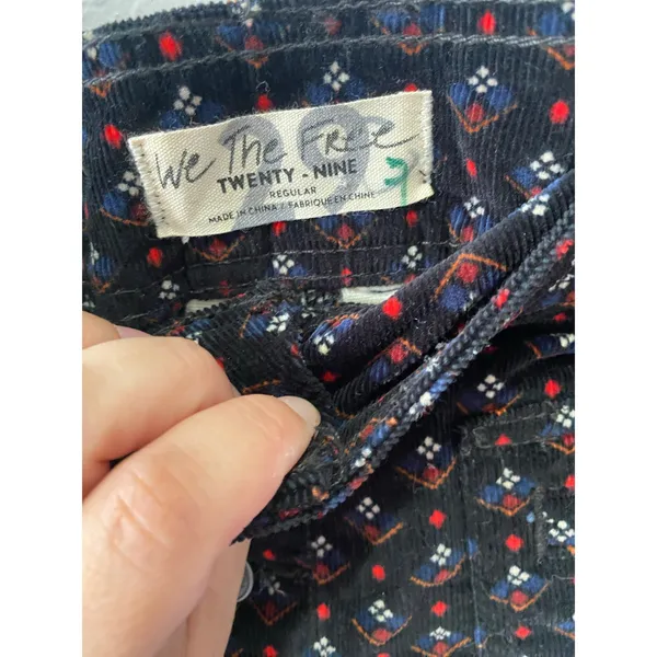 Free People Black Print Corduroy Mini Skirt Size 29 Boho Preppy - Image 4