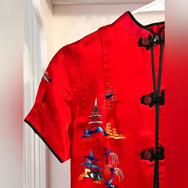 Satin Japanese Embroidered Blouse - Image 3