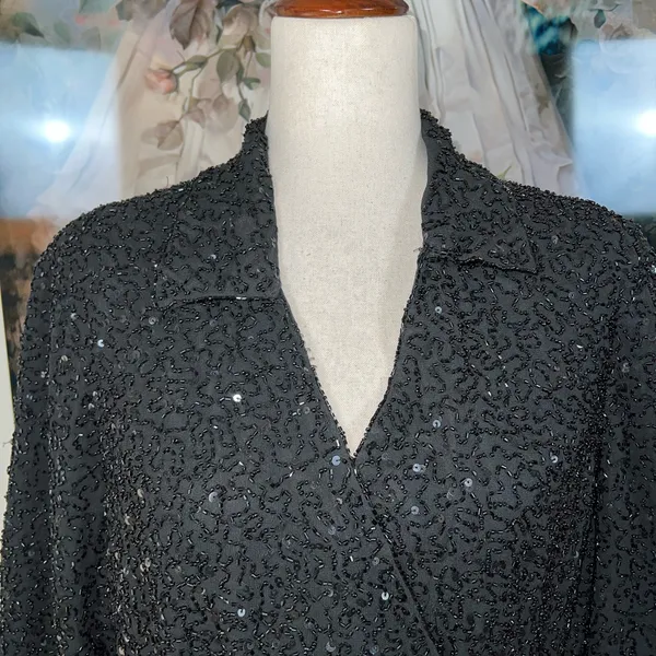 Beautiful J Kara Black Silk Beaded Wrap Blouse! - Image 5