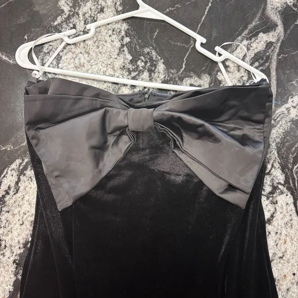 Lulus Dramatic Stunner Black Velvet Bow Strapless Maxi Dress Sz L Glam Galas $88 - Image 11