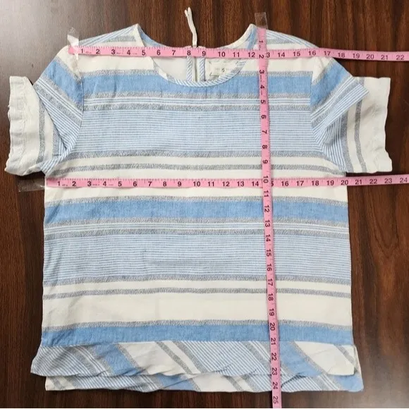 Lou & Grey Linen Cotton Striped Crop Top Blue White Grey Size M - Image 8