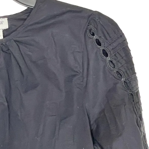 J. Crew Blouse Top Size Small Black‎ With Lace Sleeves Cotton Stretch Blend - Image 7
