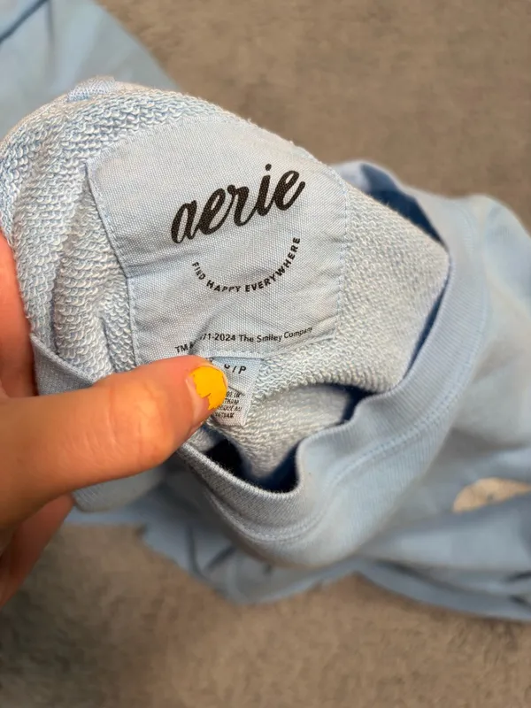 Aerie Light Blue smiley company Crewneck Sweatshirt small - Image 10