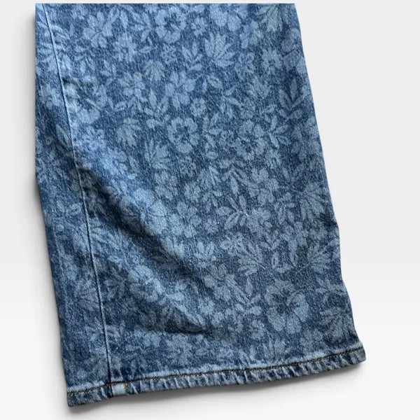 Good American Good Waist Palazzo Crop Floral Denim Wide Leg Jeans Blue 10/30 - Image 9