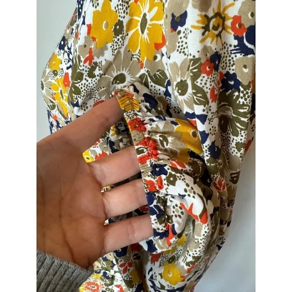 QMack Yellow Floral Print‎ V Neck Elastic Waist Blouson Mini Dress Size XS - Image 8