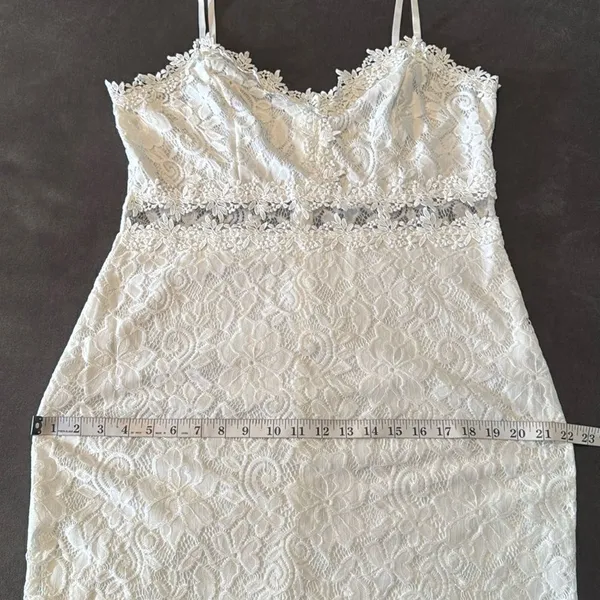 White Floral Lace Mermaid BodyCon Party Dress Sheer RuffleHem Size USXL (tag3XL) - Image 8