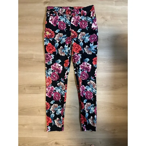 Chicos‎ Black Sateen Rose Floral So Slimming Pants 8 Stretch Slim Fit Casua - Image 2