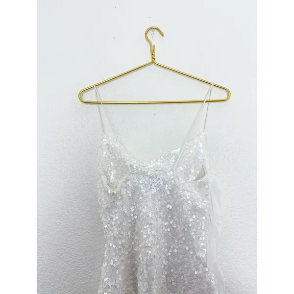 Zara White Sequin Ruffle Slip Mini Dress Size XS Bridal Cocktail 8306/732 - Image 12
