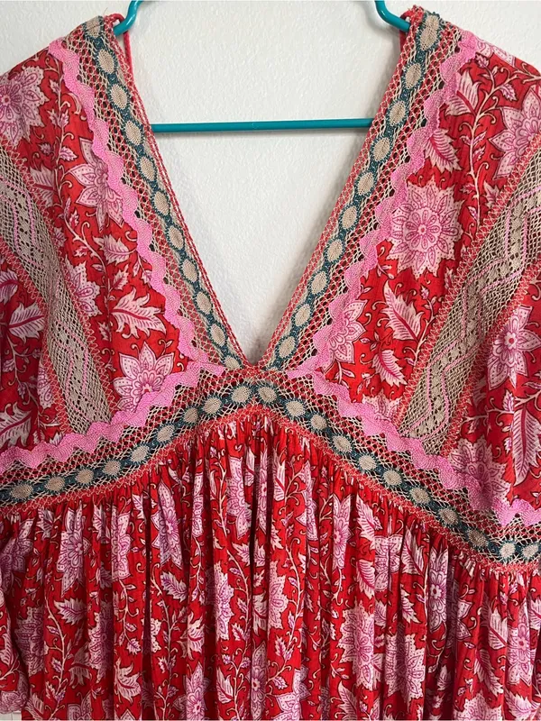 Free People Red Moon Child Maxi Top Tunic S - Image 5