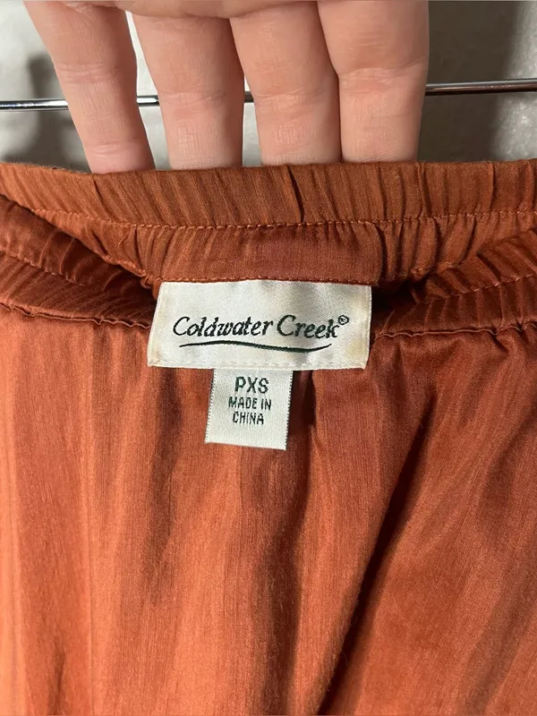 Vintage Burnt Orange Cotton Silk Embroidered Hem Gathered Boho Maxi Skirt - Image 6
