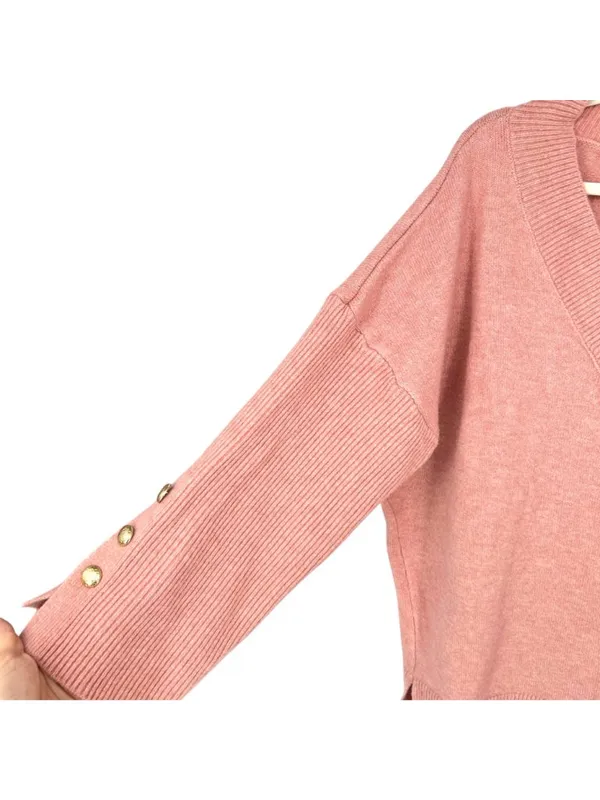 River Island V-Neck Oversized Sweater Gold Button Preppy Soft Girl Pink Large - Image 3