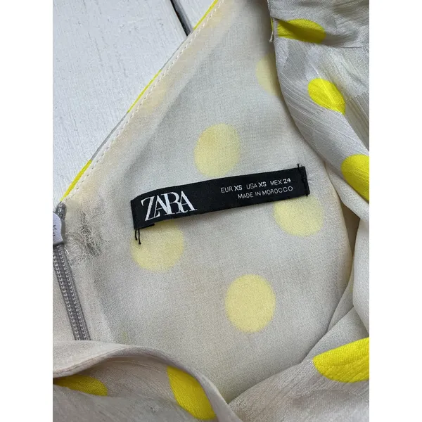 Zara Women XS Yellow Polka Dot Midi Dress Flutter Sleeve V-Neck Wrap Slit Summer - Image 3
