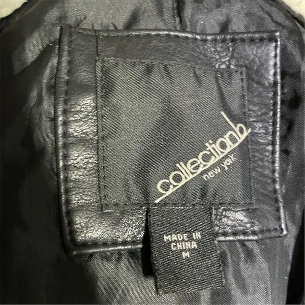 Women's Black Faux Leather Jacket M Quilted Sleeves Sherpa Collar - Image 10