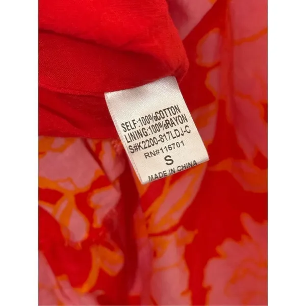Karlie Red Pink Combo Floral Smocked Midi Dress S - Image 6