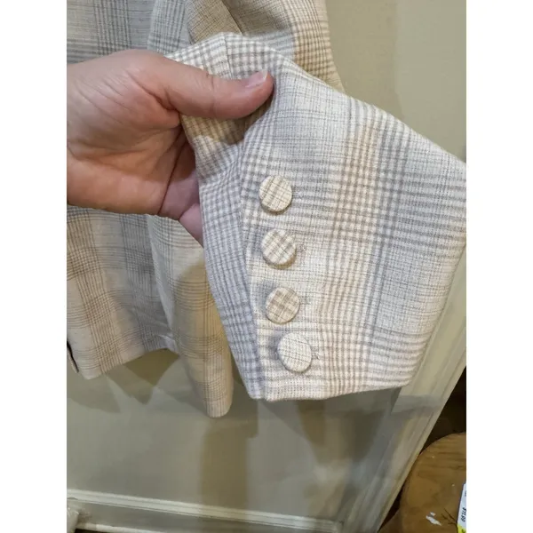 House of Harlow 1960 Plaid Cream & Tan Blazer Double Breasted Size Medium 90's - Image 6