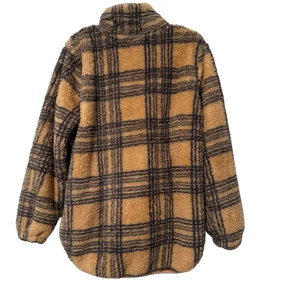 Pink Lily Quarter Zip Pullover Brown Plaid Faux Fur Teddy Sherpa‎ Fleece Women S - Image 4