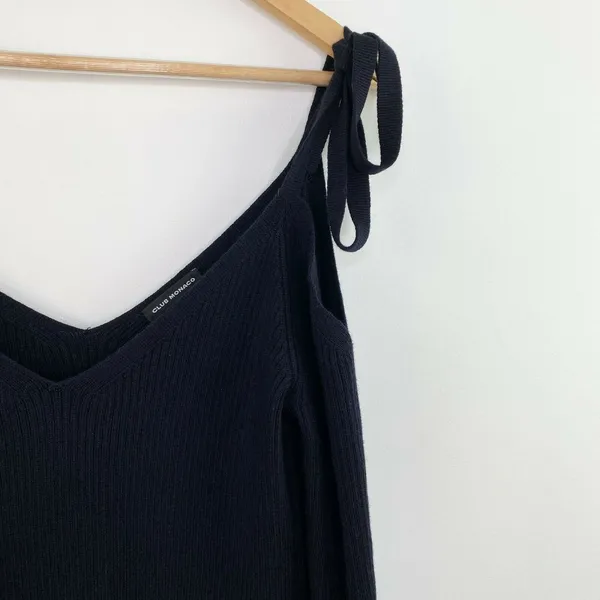 Club Monaco Womens Navy‎ Blue Merino Wool Ribbed Cold Shoulder Dress Size S - Image 6