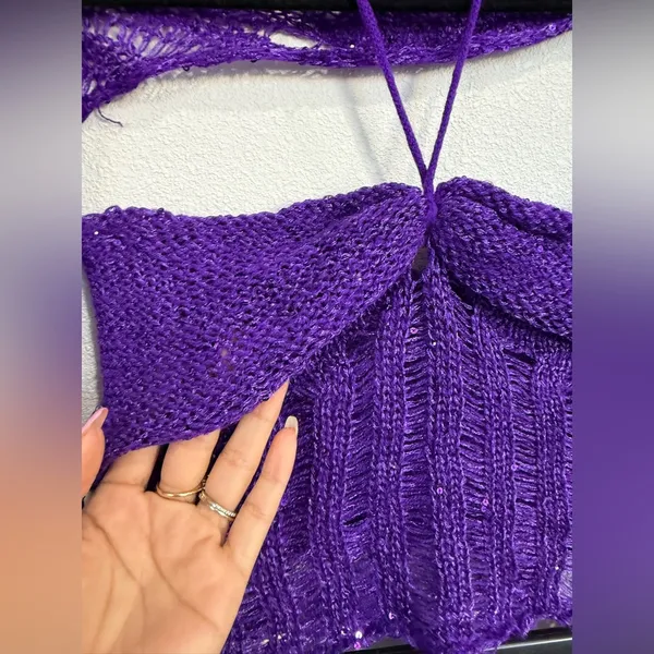Fairy core 3PC Purple Crochet Set M Festival W Y2K Distressed Crop Top Skirt - Image 8