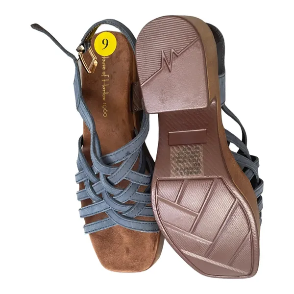 House Of Harlow 1960 Georgia Platform Wedge‎ Sandal Platform 9 Blue Leather - Image 4