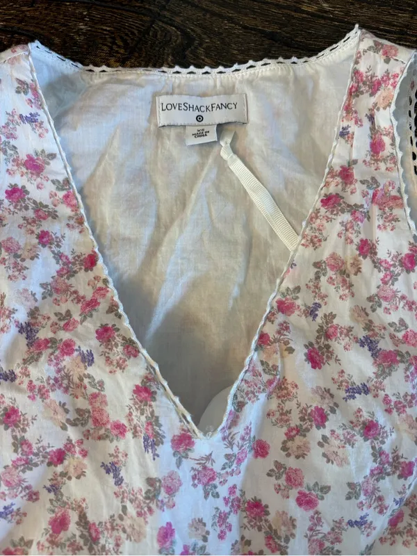 LoveShackFancy for Target Camille Babydoll Dress XS Pink Floral Lace Tiered - Image 4