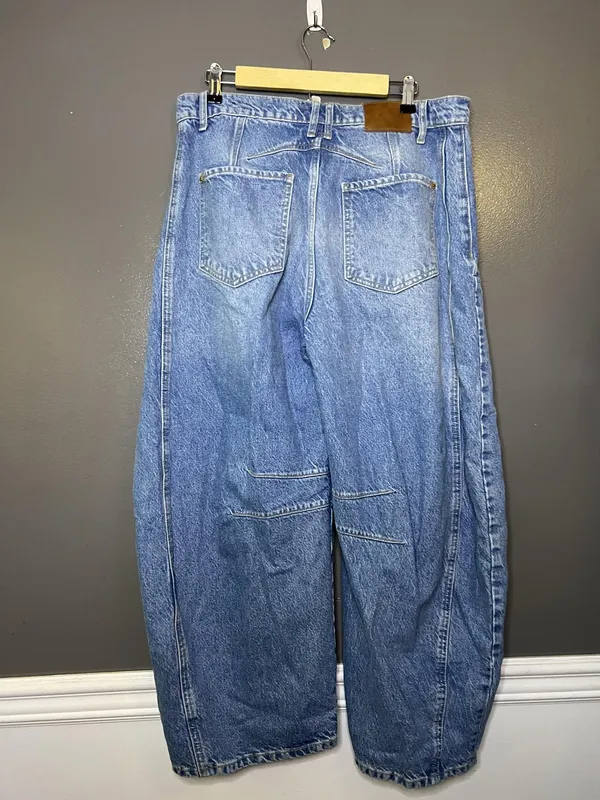 We The Free Wide Leg Jeans Womens 31 Light Wash Blue High Rise Seamed Denim - Image 4