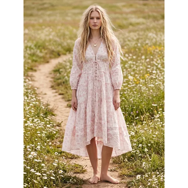 Free People Ethereal Dainty Cottage Pappiet Midi Dress Maxi Top Light Pink Large - Image 11
