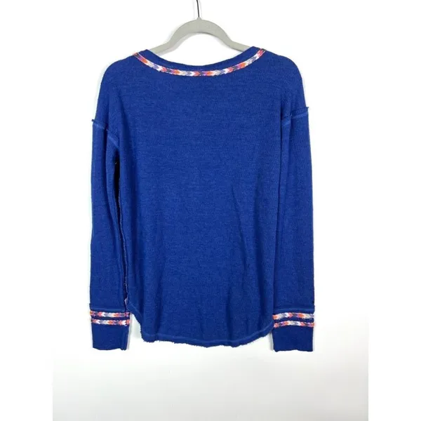 We The Free Blue Thermal Henley Long Sleeve Shirt‎ Top Size L - Image 6
